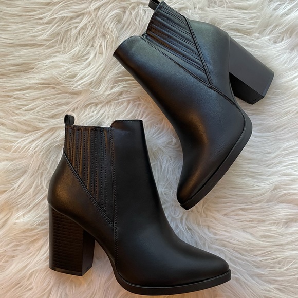Black Faux Leather Ankle Booties - Picture 6 of 16